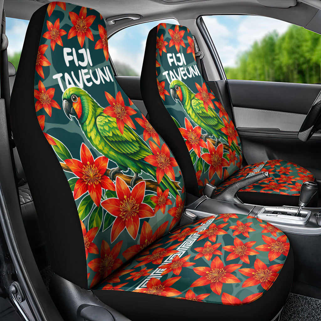 Fiji Taveuni Parrot Car Seat Cover Tropical Waterfall Landscape With Floral Tribal Pattern