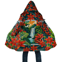 Fiji Taveuni Parrot Cloak Tropical Waterfall Landscape With Floral Tribal Pattern
