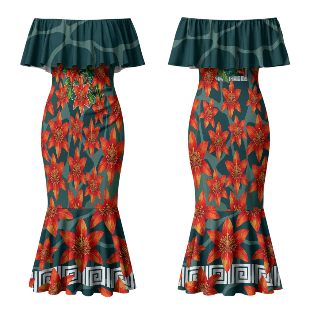 Fiji Taveuni Parrot Couples Matching Mermaid Dress and Long Sleeve Button Shirt Tropical Waterfall Landscape With Floral Tribal Pattern TS04 - Polynesian Pride