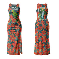 Fiji Taveuni Parrot Couples Matching Tank Maxi Dress and Hawaiian Shirt Tropical Waterfall Landscape With Floral Tribal Pattern TS04 - Polynesian Pride