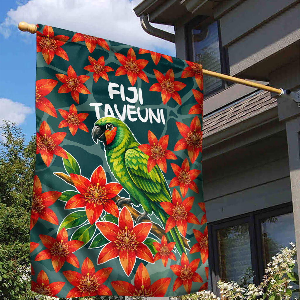 Fiji Taveuni Parrot Garden Flag Tropical Waterfall Landscape With Floral Tribal Pattern TS04 - Polynesian Pride