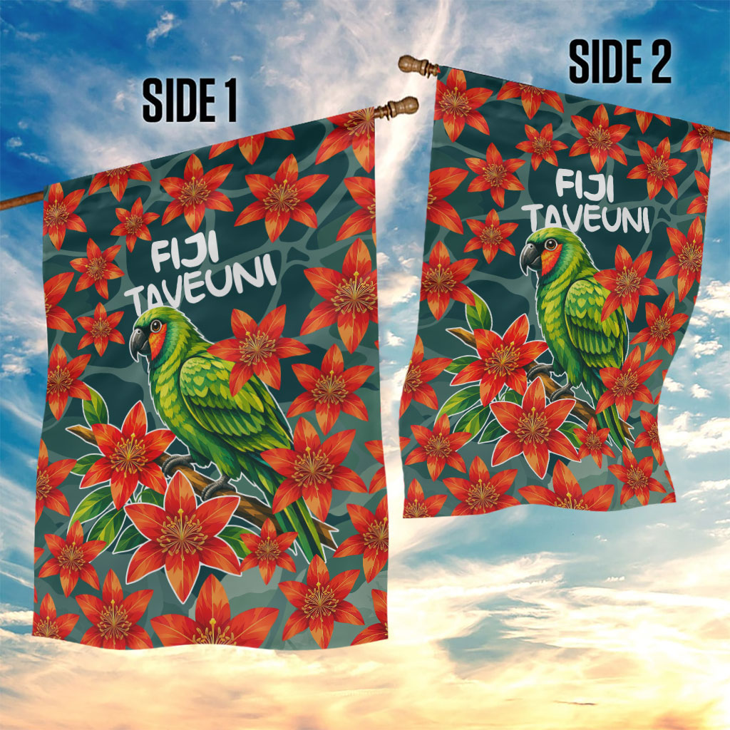 Fiji Taveuni Parrot Garden Flag Tropical Waterfall Landscape With Floral Tribal Pattern TS04 - Polynesian Pride