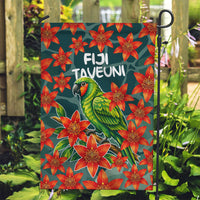 Fiji Taveuni Parrot Garden Flag Tropical Waterfall Landscape With Floral Tribal Pattern TS04 Garden Flag Green Orange - Polynesian Pride