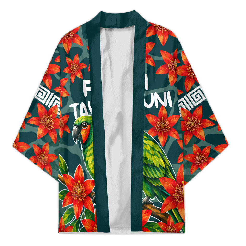 Fiji Taveuni Parrot Kimono Tropical Waterfall Landscape With Floral Tribal Pattern