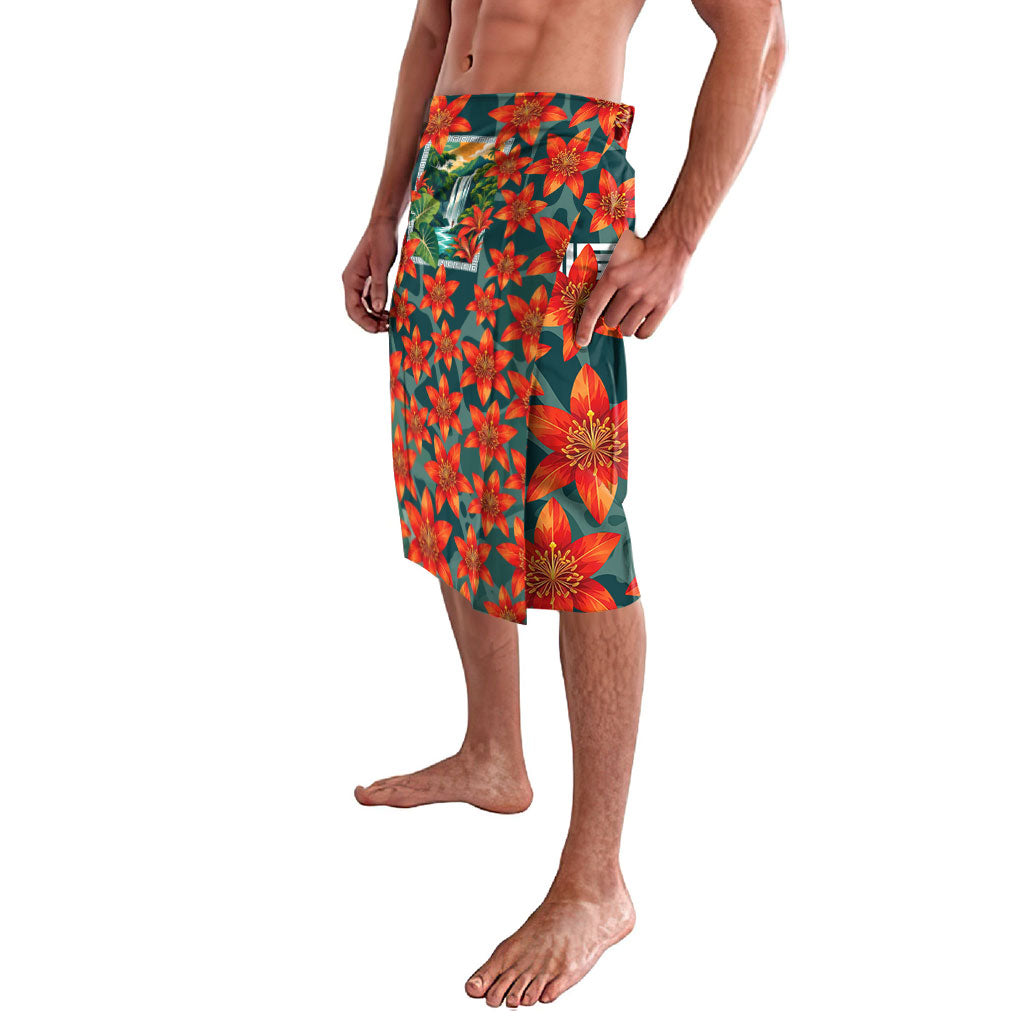 Fiji Taveuni Parrot Lavalava Tropical Waterfall Landscape With Floral Tribal Pattern TS04 - Polynesian Pride