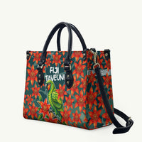 Fiji Taveuni Parrot Leather Bag Tropical Waterfall Landscape With Floral Tribal Pattern TS04 Green Orange - Polynesian Pride