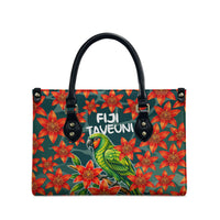 Fiji Taveuni Parrot Leather Bag Tropical Waterfall Landscape With Floral Tribal Pattern TS04 - Polynesian Pride
