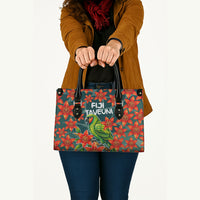 Fiji Taveuni Parrot Leather Bag Tropical Waterfall Landscape With Floral Tribal Pattern TS04 - Polynesian Pride