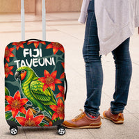 Fiji Taveuni Parrot Luggage Cover Tropical Waterfall Landscape With Floral Tribal Pattern TS04 Green Orange - Polynesian Pride