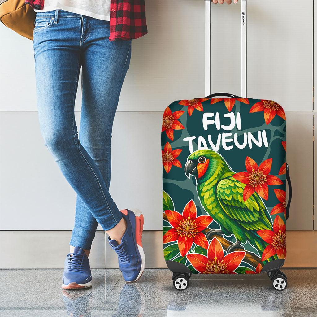Fiji Taveuni Parrot Luggage Cover Tropical Waterfall Landscape With Floral Tribal Pattern TS04 - Polynesian Pride