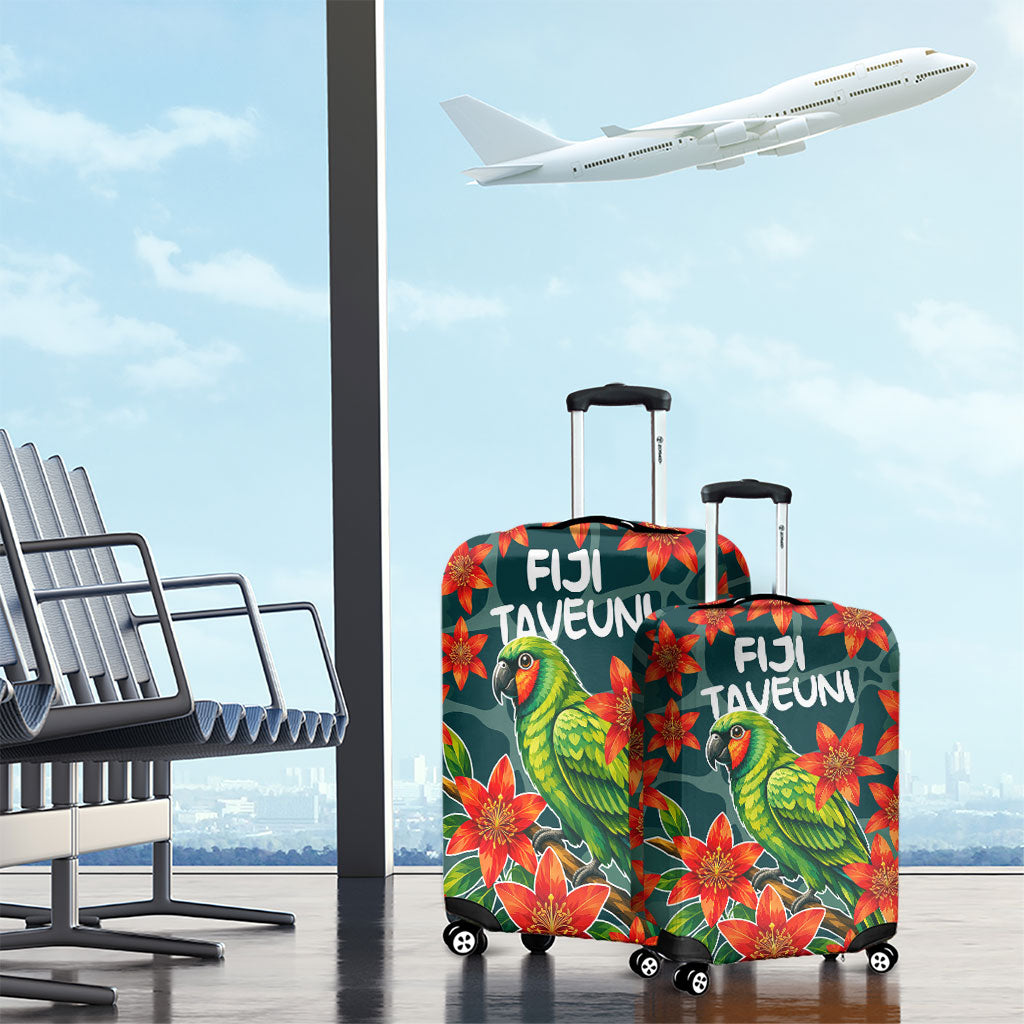 Fiji Taveuni Parrot Luggage Cover Tropical Waterfall Landscape With Floral Tribal Pattern TS04 - Polynesian Pride