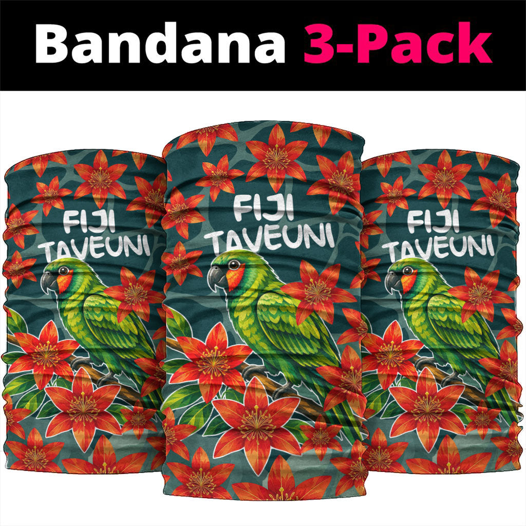 Fiji Taveuni Parrot Neck Gaiter Tropical Waterfall Landscape With Floral Tribal Pattern