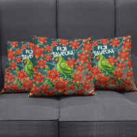 Fiji Taveuni Parrot Pillow Cover Tropical Waterfall Landscape With Floral Tribal Pattern
