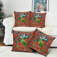 Fiji Taveuni Parrot Pillow Cover Tropical Waterfall Landscape With Floral Tribal Pattern