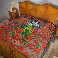 Fiji Taveuni Parrot Quilt Tropical Waterfall Landscape With Floral Tribal Pattern TS04 - Polynesian Pride