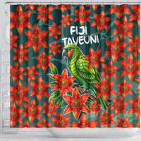 Fiji Taveuni Parrot Shower Curtain Tropical Waterfall Landscape With Floral Tribal Pattern