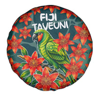 Fiji Taveuni Parrot Spare Tire Cover Tropical Waterfall Landscape With Floral Tribal Pattern