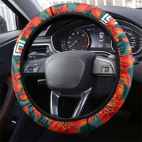 Fiji Taveuni Parrot Steering Wheel Cover Tropical Waterfall Landscape With Floral Tribal Pattern