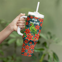 Fiji Taveuni Parrot Tumbler With Handle Tropical Waterfall Landscape With Floral Tribal Pattern TS04 - Polynesian Pride