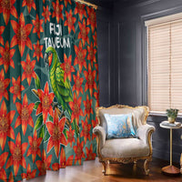 Fiji Taveuni Parrot Window Curtain Tropical Waterfall Landscape With Floral Tribal Pattern TS04 - Polynesian Pride