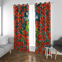 Fiji Taveuni Parrot Window Curtain Tropical Waterfall Landscape With Floral Tribal Pattern TS04 With Grommets Green Orange - Polynesian Pride