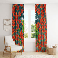 Fiji Taveuni Parrot Window Curtain Tropical Waterfall Landscape With Floral Tribal Pattern TS04 - Polynesian Pride