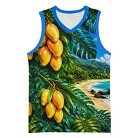 Hawaiian Mango Tropical Beach Basketball Jersey Scenic Island Nature Exotic Fruit Graphic TS04 Unisex Blue Green - Polynesian Pride