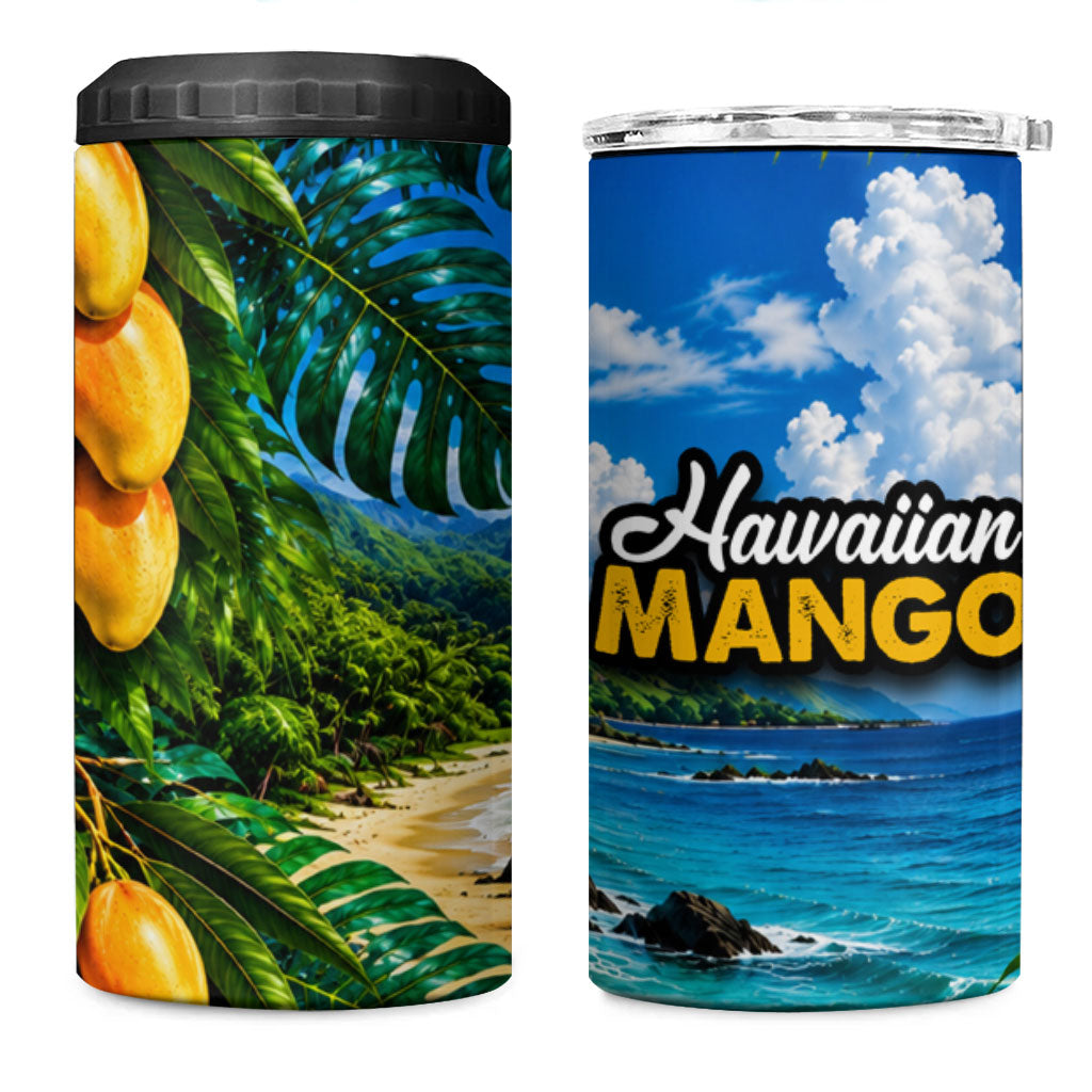 Hawaiian Mango Tropical Beach 4 in 1 Can Cooler Tumbler Scenic Island Nature Exotic Fruit Graphic