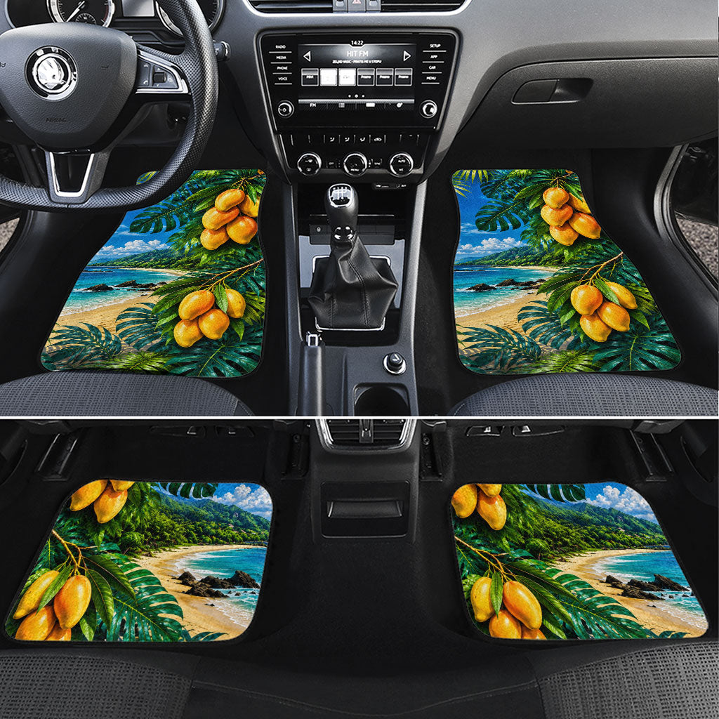 Hawaiian Mango Tropical Beach Car Mats Scenic Island Nature Exotic Fruit Graphic TS04 Set 4pcs Blue Green - Polynesian Pride