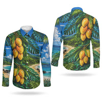 Hawaiian Mango Tropical Beach Couples Matching Mermaid Dress and Long Sleeve Button Shirt Scenic Island Nature Exotic Fruit Graphic TS04 - Polynesian Pride