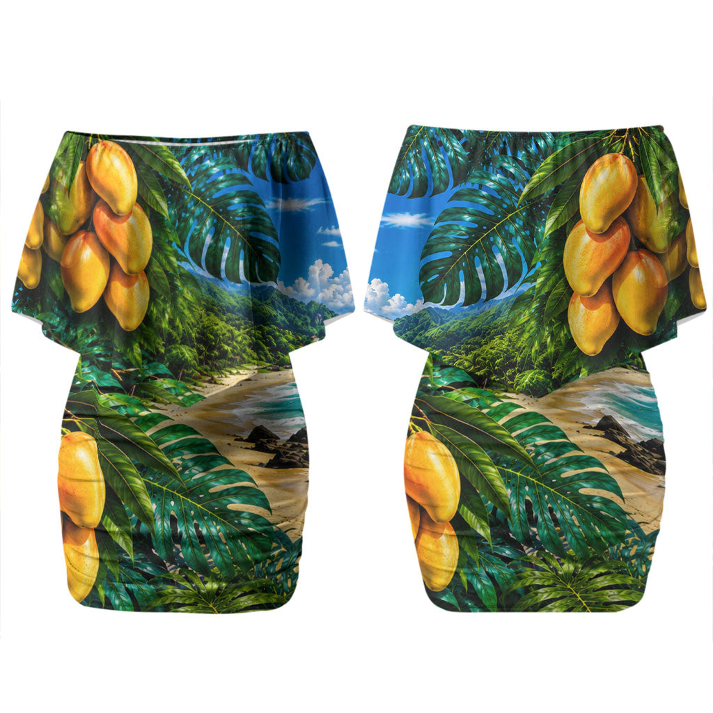 Hawaiian Mango Tropical Beach Couples Matching Off Shoulder Short Dress and Hawaiian Shirt Scenic Island Nature Exotic Fruit Graphic TS04 - Polynesian Pride