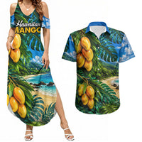 Hawaiian Mango Tropical Beach Couples Matching Summer Maxi Dress and Hawaiian Shirt Scenic Island Nature Exotic Fruit Graphic TS04 Blue Green - Polynesian Pride