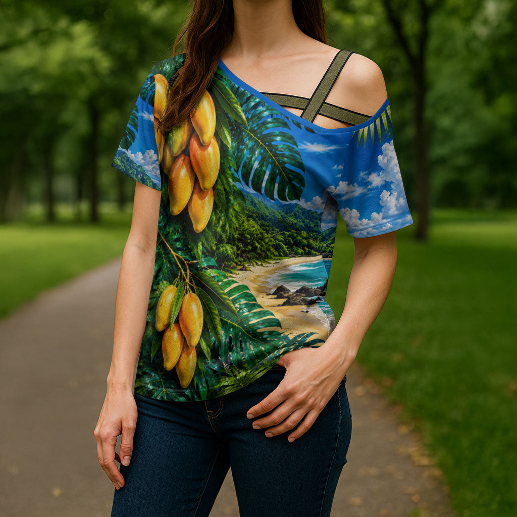 Hawaiian Mango Tropical Beach Cross Shoulder Shirt Scenic Island Nature Exotic Fruit Graphic TS04 - Polynesian Pride