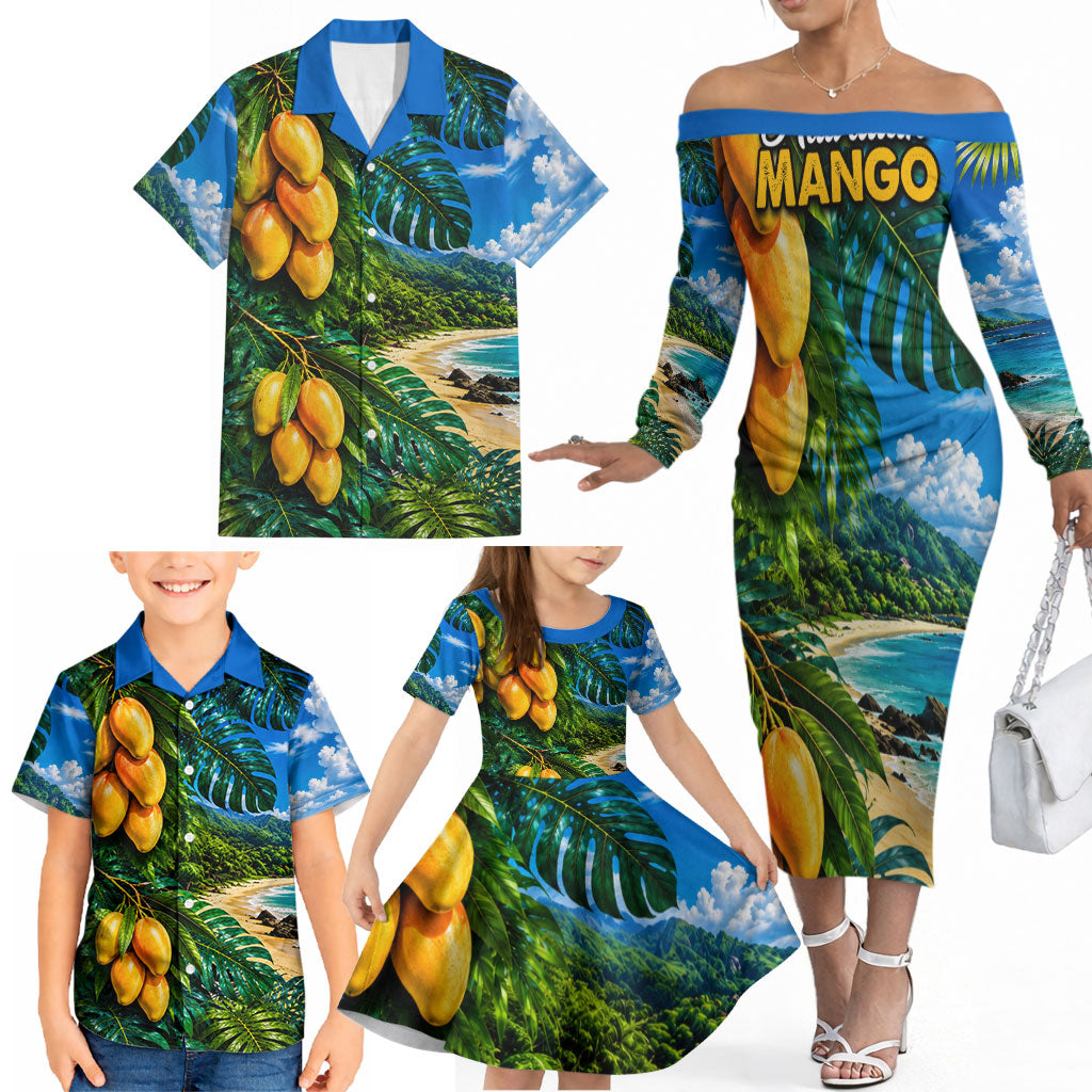 Hawaiian Mango Tropical Beach Family Matching Off The Shoulder Long Sleeve Dress and Hawaiian Shirt Scenic Island Nature Exotic Fruit Graphic TS04 - Polynesian Pride