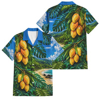 Hawaiian Mango Tropical Beach Family Matching Off Shoulder Maxi Dress and Hawaiian Shirt Scenic Island Nature Exotic Fruit Graphic TS04 Dad's Shirt - Short Sleeve Blue Green - Polynesian Pride