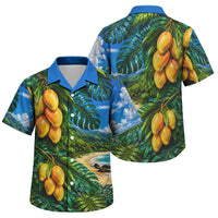 Hawaiian Mango Tropical Beach Family Matching Off Shoulder Maxi Dress and Hawaiian Shirt Scenic Island Nature Exotic Fruit Graphic TS04 Son's Shirt Blue Green - Polynesian Pride