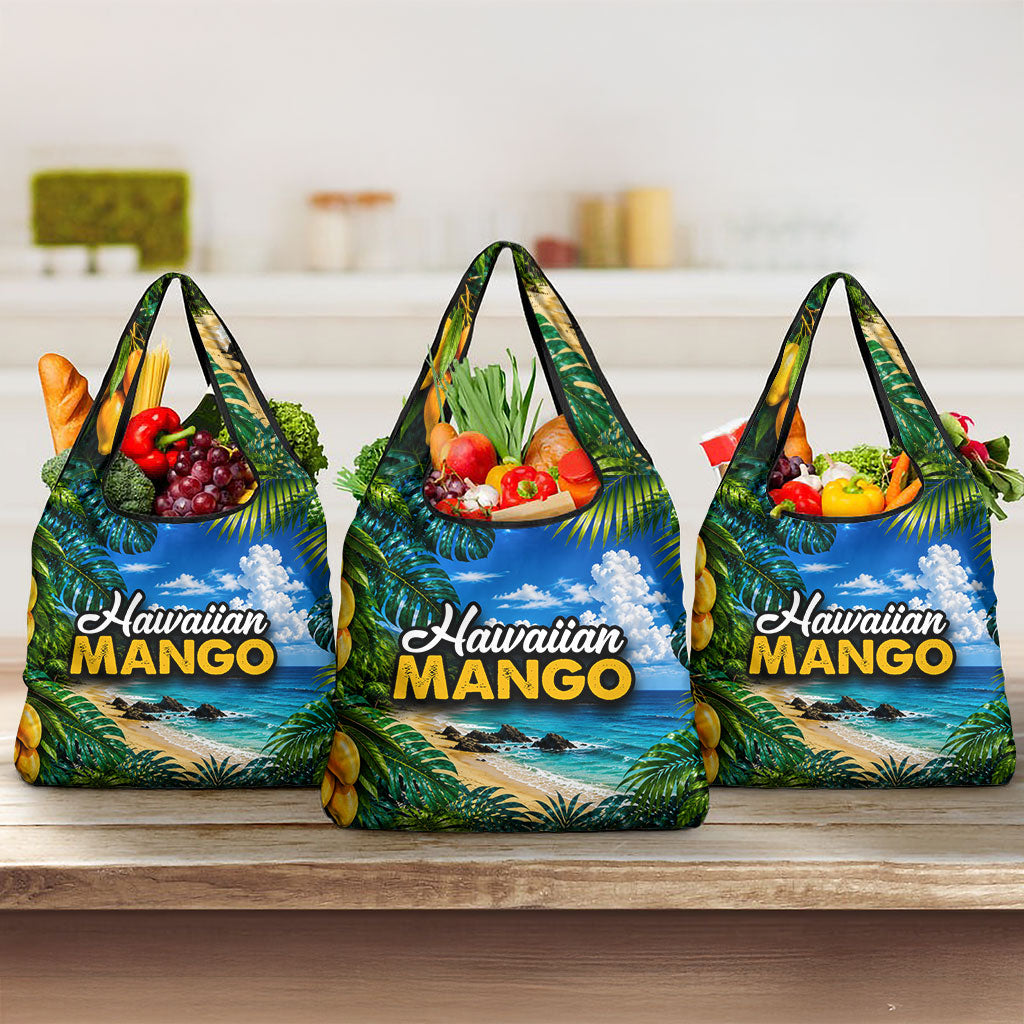 Hawaiian Mango Tropical Beach Grocery Bag Scenic Island Nature Exotic Fruit Graphic TS04 3-pack One Size Blue Green - Polynesian Pride