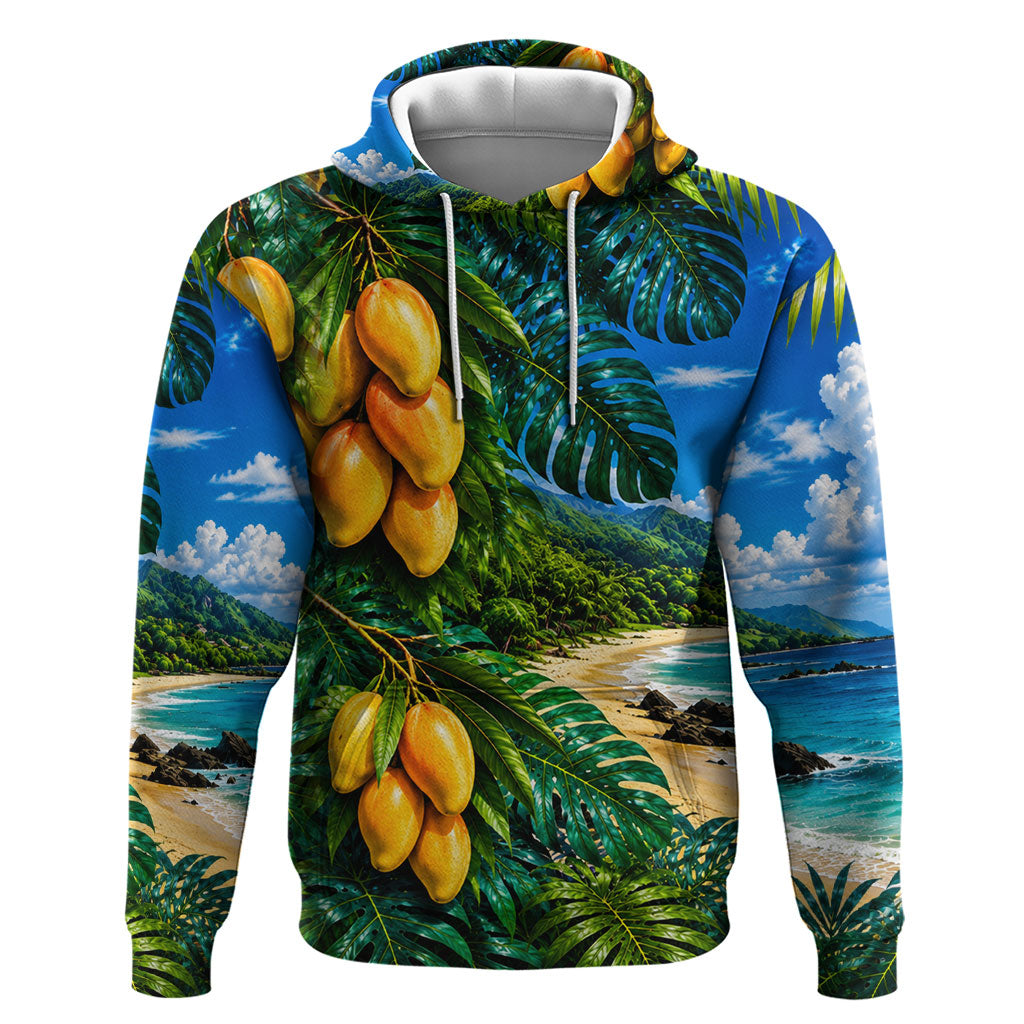 Hawaiian Mango Tropical Beach Hoodie Scenic Island Nature Exotic Fruit Graphic TS04 Pullover Hoodie Blue Green - Polynesian Pride