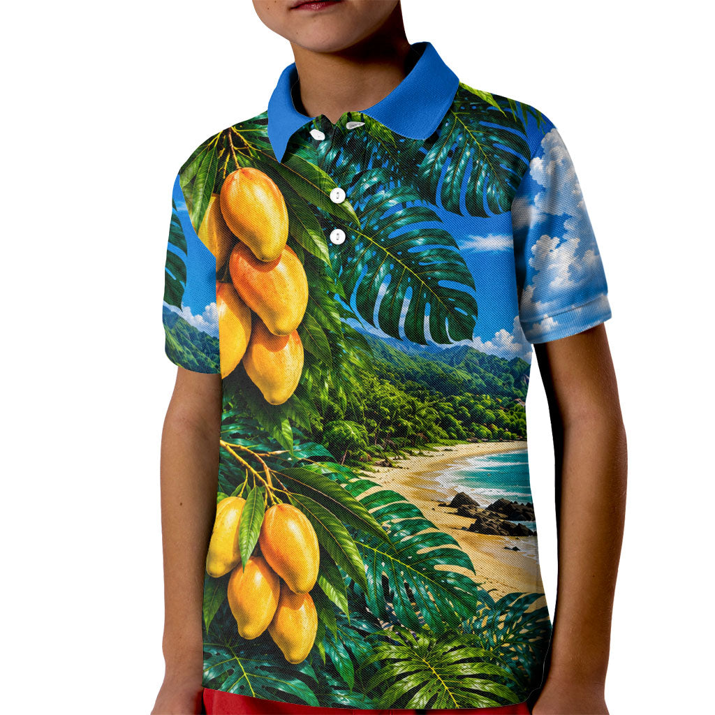 Hawaiian Mango Tropical Beach Kid Polo Shirt Scenic Island Nature Exotic Fruit Graphic TS04 Kid Blue Green - Polynesian Pride