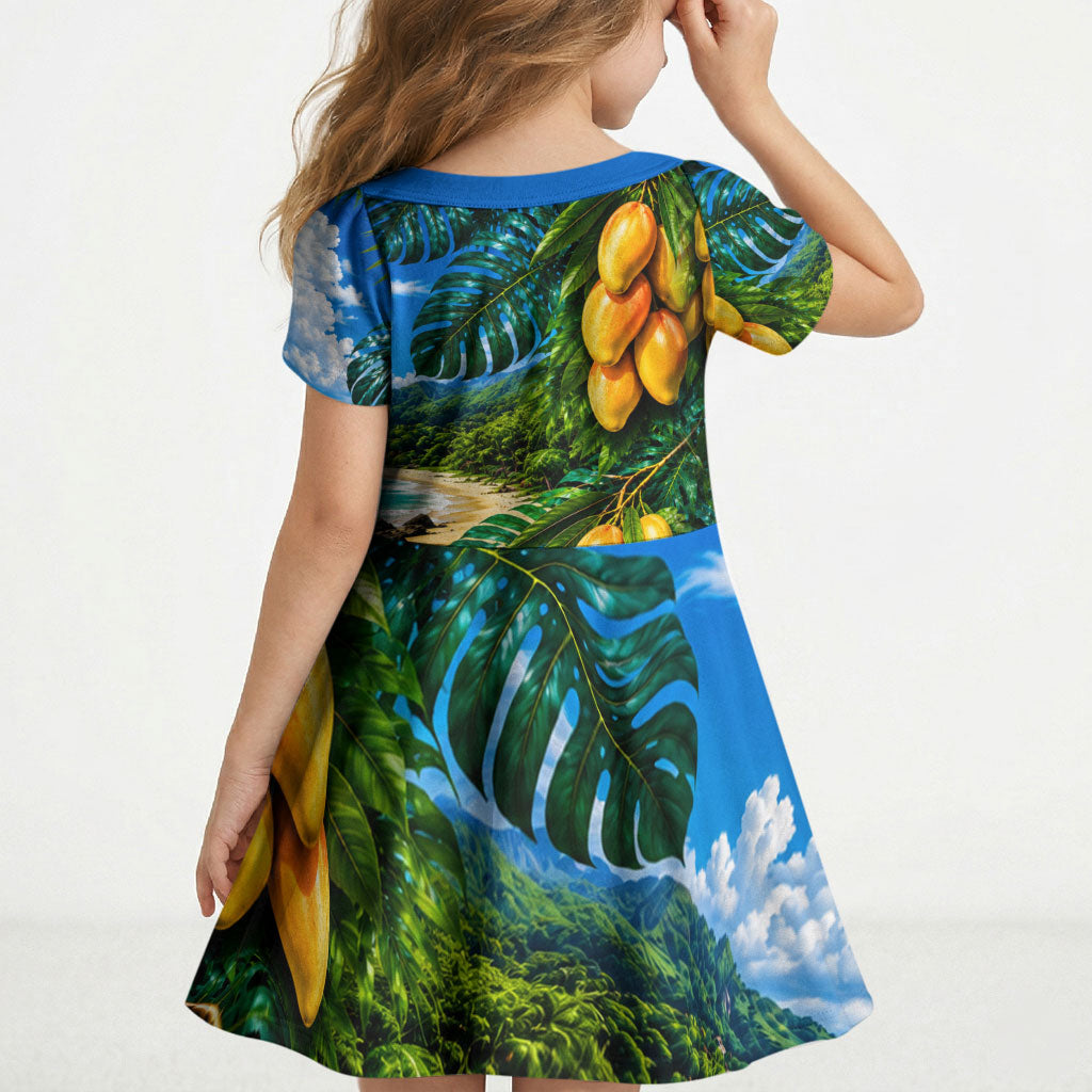 Hawaiian Mango Tropical Beach Kid Short Sleeve Dress Scenic Island Nature Exotic Fruit Graphic TS04 - Polynesian Pride