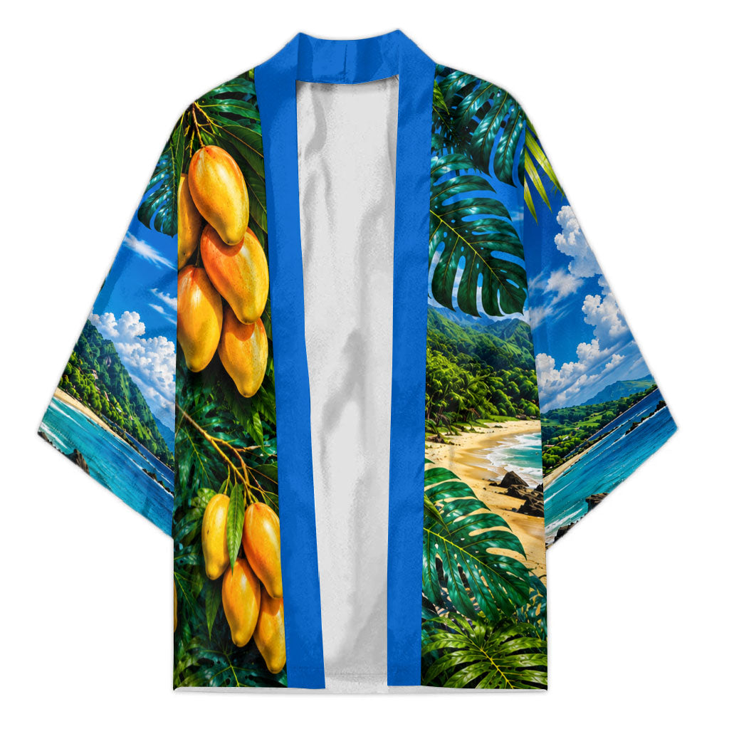 Hawaiian Mango Tropical Beach Kimono Scenic Island Nature Exotic Fruit Graphic TS04 Unisex Blue Green - Polynesian Pride