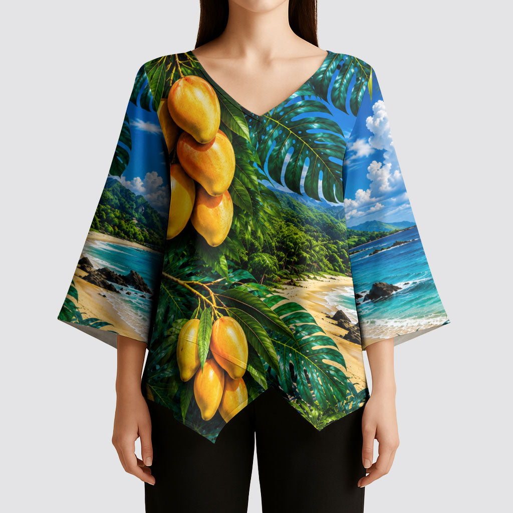 Hawaiian Mango Tropical Beach Kimono Sleeve Blouse Scenic Island Nature Exotic Fruit Graphic TS04 - Polynesian Pride