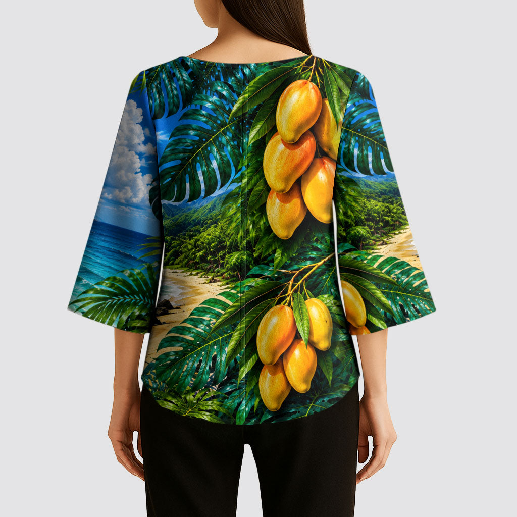 Hawaiian Mango Tropical Beach Kimono Sleeve Blouse Scenic Island Nature Exotic Fruit Graphic TS04 - Polynesian Pride