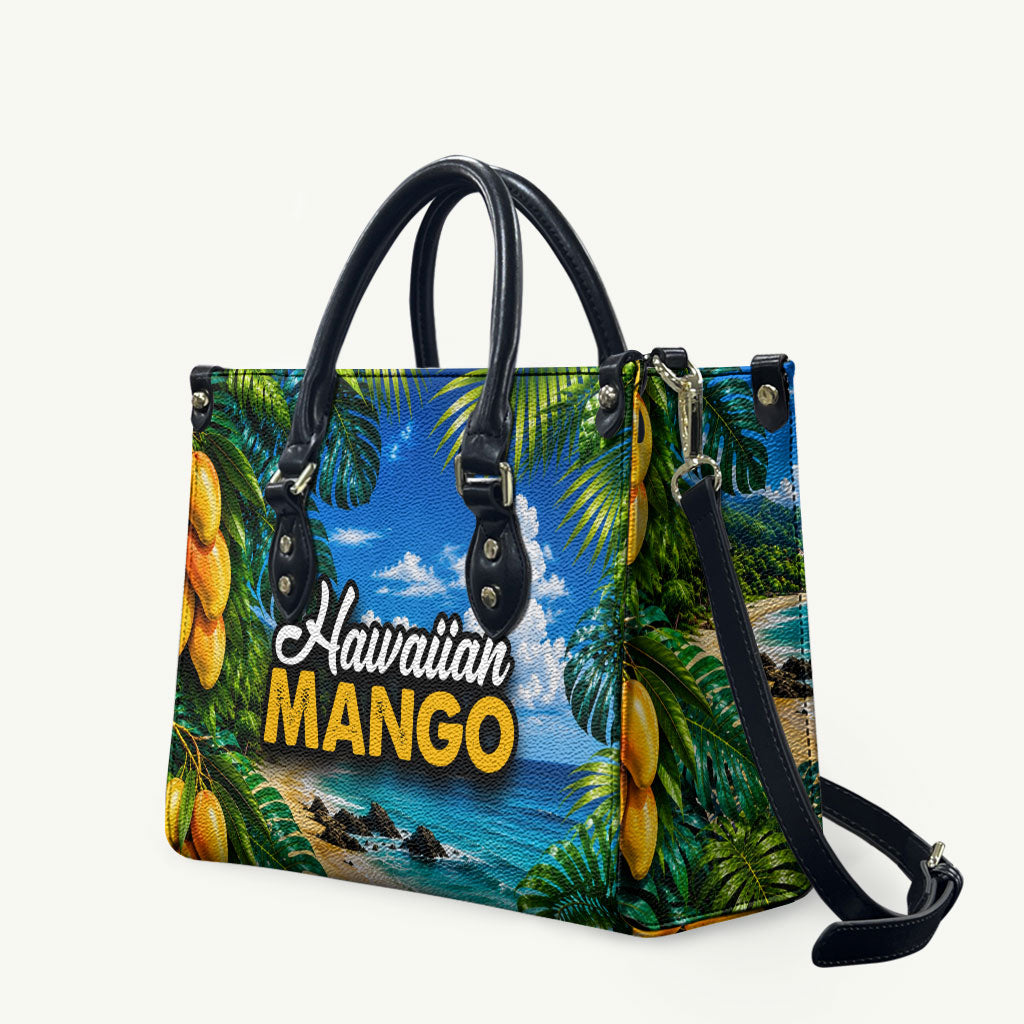 Hawaiian Mango Tropical Beach Leather Bag Scenic Island Nature Exotic Fruit Graphic TS04 Blue Green - Polynesian Pride