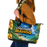 Hawaiian Mango Tropical Beach Leather Tote Bag Scenic Island Nature Exotic Fruit Graphic TS04 Blue Green - Polynesian Pride