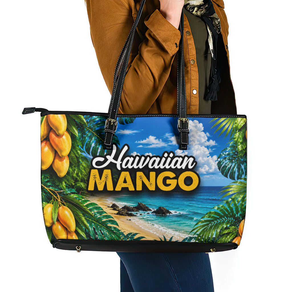 Hawaiian Mango Tropical Beach Leather Tote Bag Scenic Island Nature Exotic Fruit Graphic TS04 - Polynesian Pride