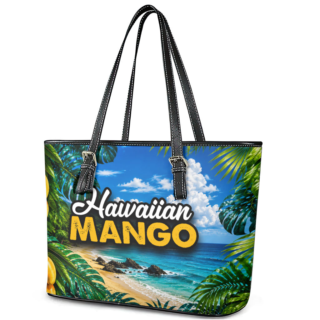 Hawaiian Mango Tropical Beach Leather Tote Bag Scenic Island Nature Exotic Fruit Graphic TS04 - Polynesian Pride