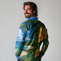 Hawaiian Mango Tropical Beach Long Sleeve Polo Shirt Scenic Island Nature Exotic Fruit Graphic TS04 - Polynesian Pride