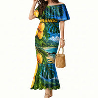 Hawaiian Mango Tropical Beach Mermaid Dress Scenic Island Nature Exotic Fruit Graphic TS04 Women Blue Green - Polynesian Pride