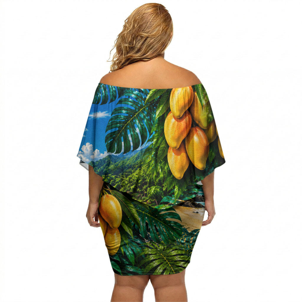 Hawaiian Mango Tropical Beach Off Shoulder Short Dress Scenic Island Nature Exotic Fruit Graphic TS04 - Polynesian Pride